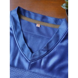 Men's #7 Embroidered Color-Block Football Jersey - Breathable V-Neck Short Sleeve Sports Shirt for Summer, Perfect for Parties & Casual Wear