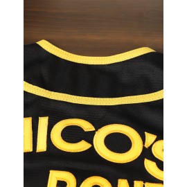 [Sporty] Men's #12 Black Baseball Jersey with Yellow Embroidery - V-Neck, Short Sleeve, Button-Up Shirt, Comfortable Polyester Fabric, Ideal for Training and Games