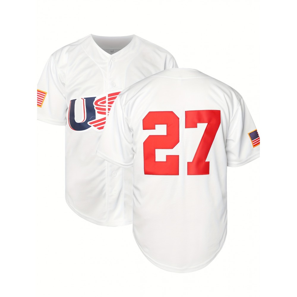 Men'S #27 White Baseball Jersey Stitched Polyester Men'S Retro Baseball Shirt Button Short Sleeved Baseball Top S-3XL Hip Hop Clothess Men'S #27 White Baseball Jersey Stitched Polyester Men'S Retro Baseball Shirt Button Short Sleeved Baseball Top S-3XL Hip Hop Clothess