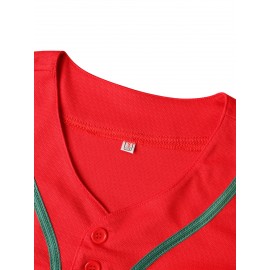 Men's #56 Red Embroidered Baseball Jersey - V-Neck, Short Sleeve, Polyester Sports Shirt for All Seasons