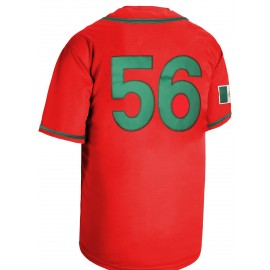 Men's #56 Red Embroidered Baseball Jersey - V-Neck, Short Sleeve, Polyester Sports Shirt for All Seasons