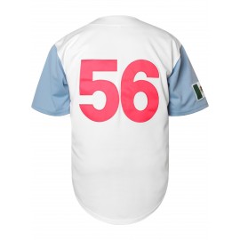 Men's Classic #56 Embroidered Baseball Jersey, Breathable Polyester, V-Neck, Short Sleeve - Ideal for Training & Competition, Machine Washable, White with Blue Accents