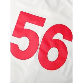 Men's Classic #56 Embroidered Baseball Jersey, Breathable Polyester, V-Neck, Short Sleeve - Ideal for Training & Competition, Machine Washable, White with Blue Accents