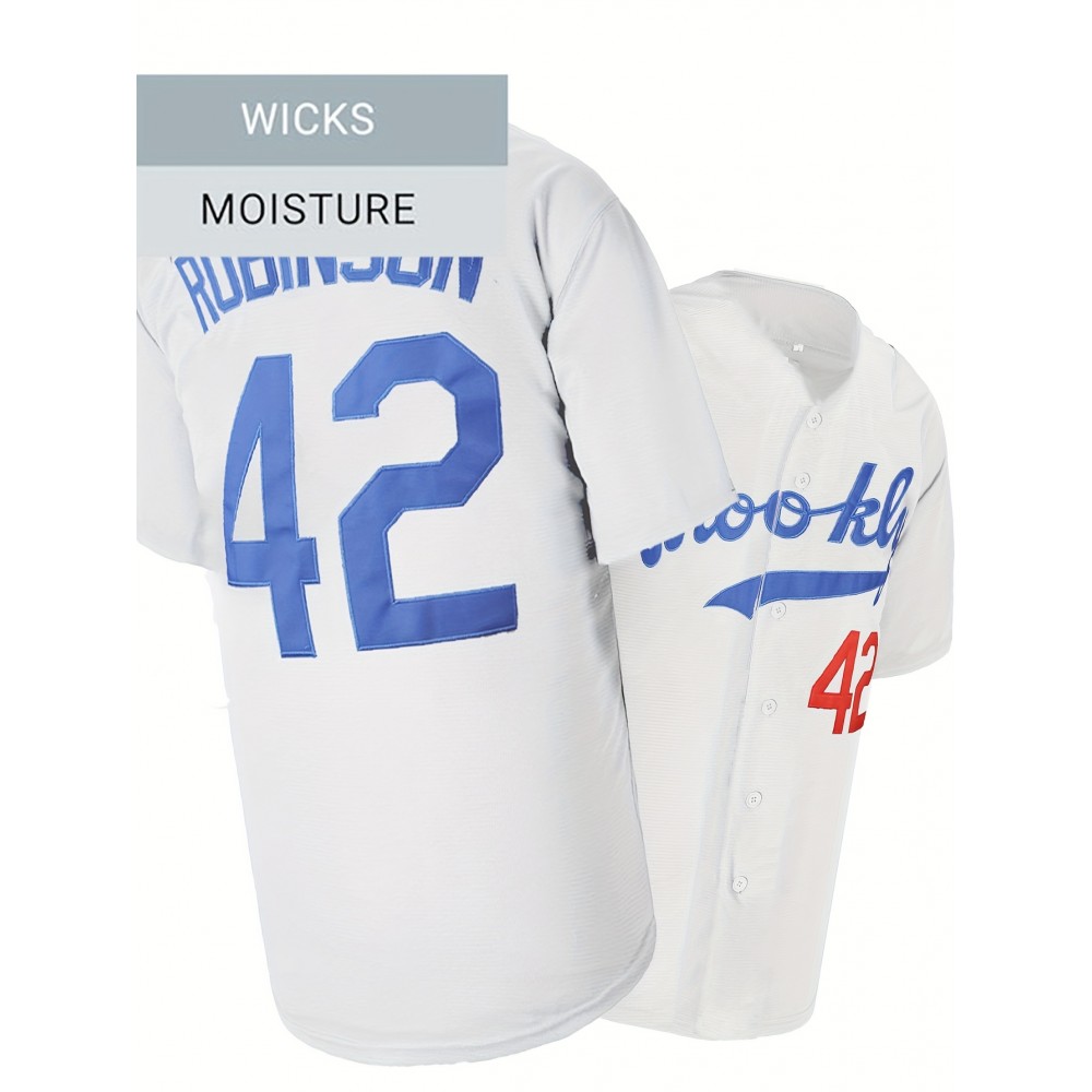 #42 White Baseball Jersey Stitched Polyester Men'S Retro Baseball Shirt Button Short Sleeved Baseball Top S-3XL Hip Hop Clothes #42 White Baseball Jersey Stitched Polyester Men'S Retro Baseball Shirt Button Short Sleeved Baseball Top S-3XL Hip Hop Clothes