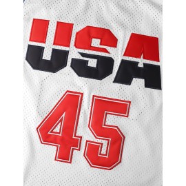Stitched #45 White Basketball Sports Jersey, Sleeveless Basketball Jersey, Polyester Basketball Shirt Classic Tank Top - Gift For Basketball Fans
