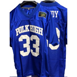 All Stitched #33 Blue Breathable Embroidered Football Jersey - Casual V-Neck Sports Shirt for Outdoor Activities & Parties, Sizes S-XXXL, Embroidered, Football Jersey, Breathable, Casual