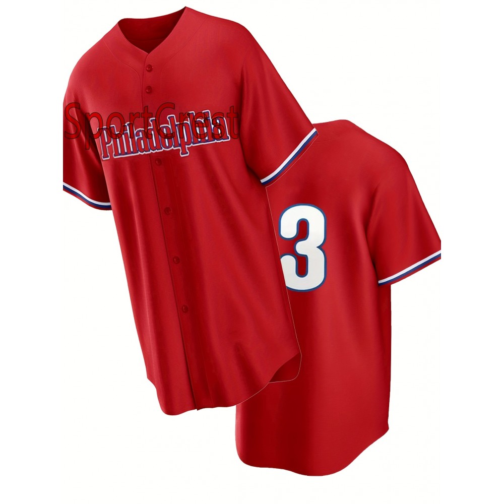 #3 Red Baseball Jersey Stitched Polyester Men'S Retro Baseball Shirt Button Short Sleeved Baseball Top S-3XL Hip Hop Clothess #3 Red Baseball Jersey Stitched Polyester Men'S Retro Baseball Shirt Button Short Sleeved Baseball Top S-3XL Hip Hop Clothess