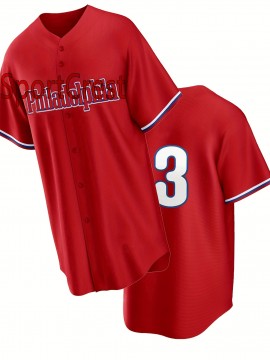 #3 Red Baseball Jersey Stitched Polyester Men'S Retro Baseball Shirt Button Short Sleeved Baseball Top S-3XL Hip Hop Clothess