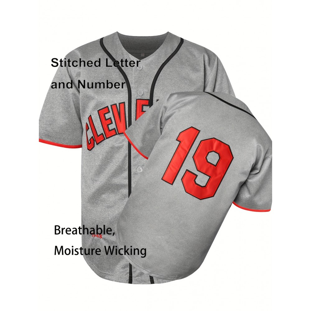 #19 Grey Baseball Jersey Stitched Polyester Men'S Retro Baseball Shirt Button Short Sleeved Baseball Top S-3XL Hip Hop Clothes #19 Grey Baseball Jersey Stitched Polyester Men'S Retro Baseball Shirt Button Short Sleeved Baseball Top S-3XL Hip Hop Clothes