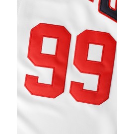 Men's Retro Baseball Jersey with Embroidered Number 99 & Names - Polyester V-Neck Loose Fit Button-Up Shirt for Sports, Halloween, Christmas Parties (S-3XL), Festive Occasion Attire | Casual Baseball Shirt | Durable Fabric