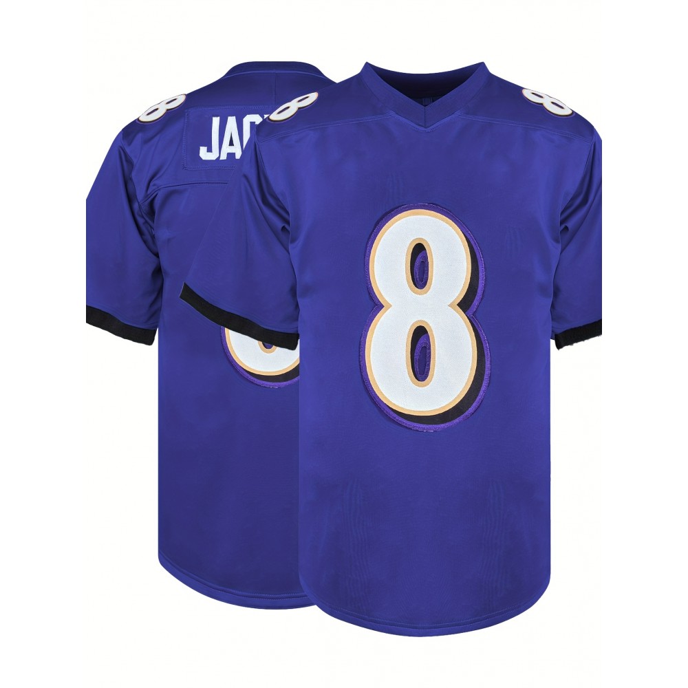 #8 Purple Embroidered Football Jersey - Breathable Polyester V-Neck Sports Shirt, Casual & Athletic Wear for Parties and Outdoor Activities, Sizes S-XXXL, Outdoor Activity Shirt|Embroidered Sports Top|Comfortable Athletic Wear, Football Accessories #8 Purple Embroidered Football Jersey - Breathable Polyester V-Neck Sports Shirt, Casual & Athletic Wear for Parties and Outdoor Activities, Sizes S-XXXL, Outdoor Activity Shirt|Embroidered Sports Top|Comfortable Athletic Wear, Football Accessories