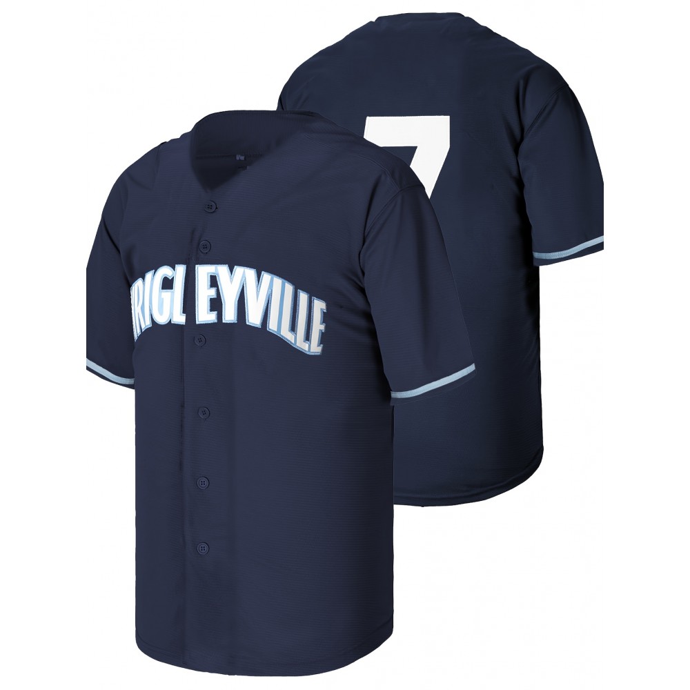 Men's #7 Navy Blue Embroidered Baseball Jersey - V-Neck, Short Sleeve, Polyester Sports Shirt for All Seasons Men's #7 Navy Blue Embroidered Baseball Jersey - V-Neck, Short Sleeve, Polyester Sports Shirt for All Seasons