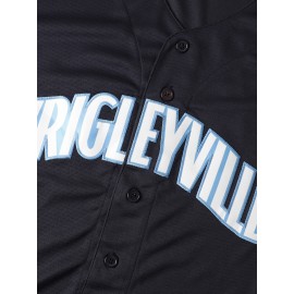 Men's #7 Navy Blue Embroidered Baseball Jersey - V-Neck, Short Sleeve, Polyester Sports Shirt for All Seasons