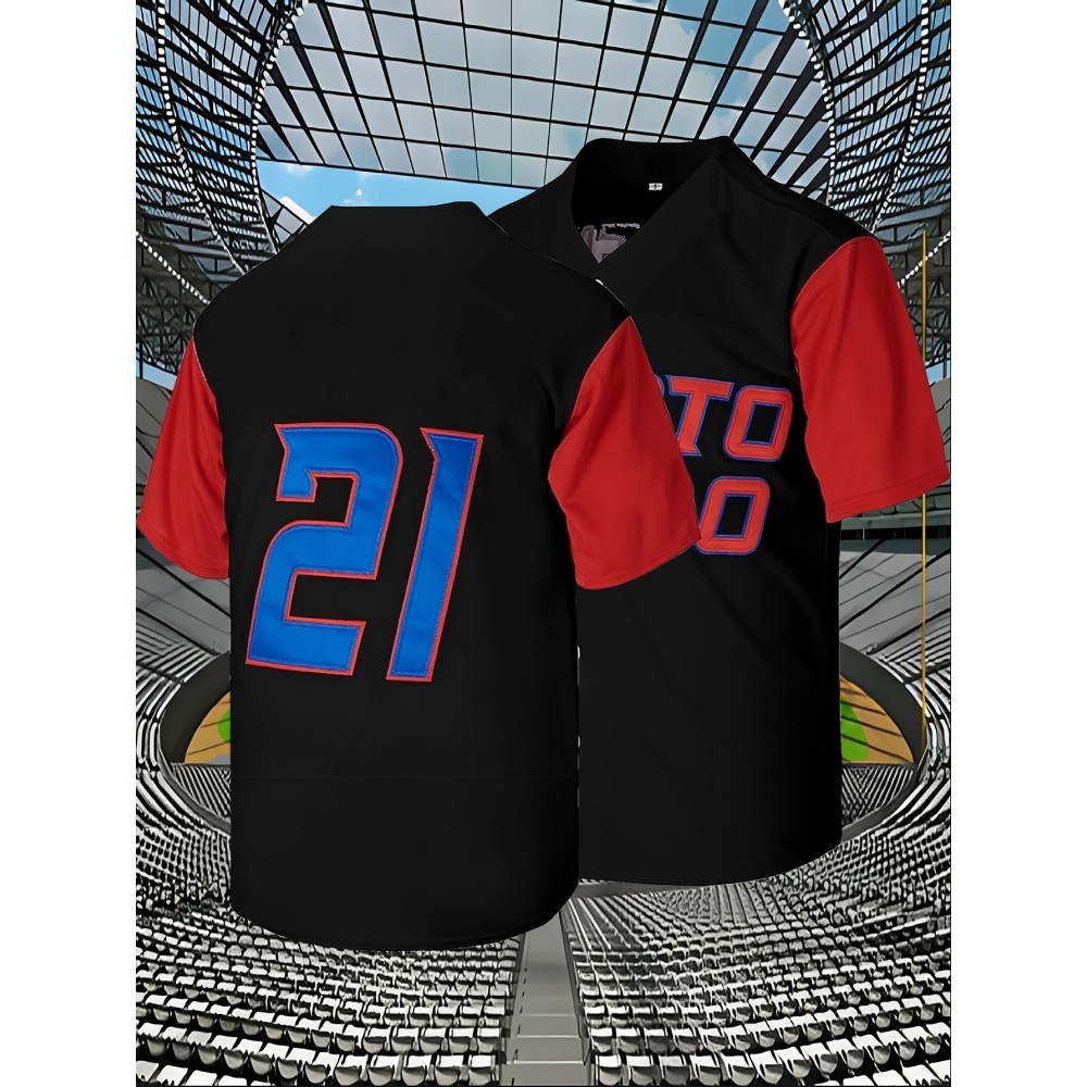 Men's #21 Embroidered Baseball Jersey - Breathable V-Neck, Loose Fit, Polyester Fabric, Perfect for Street Sports, Beach Outings & Casual Wear, Sizes S-3XL Men's #21 Embroidered Baseball Jersey - Breathable V-Neck, Loose Fit, Polyester Fabric, Perfect for Street Sports, Beach Outings & Casual Wear, Sizes S-3XL