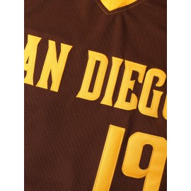 19 Brown Breathable Embroidered Football Jersey - Casual V-Neck Sports Shirt For Outdoor Activities & Parties, Sizes S-XXXL