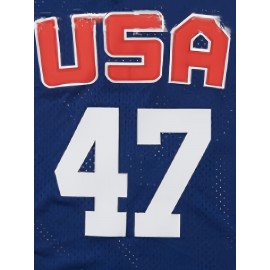 [Outdoor Adventures] Men's #47 USA Basketball Jersey - Patriotic Blue & Red, Breathable Polyester Mesh, Sleeveless Sports Top with 