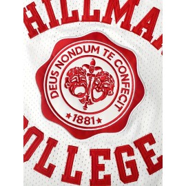 Men's #9 Embroidered Basketball Jersey - White & Red Hillman College Design, Loose Fit, Round Neck, S-3XL, Polyester Knit Fabric for Sports & Casual Wear, Outdoor Activewear | Loose Fit Jersey | Embroidered Detailing