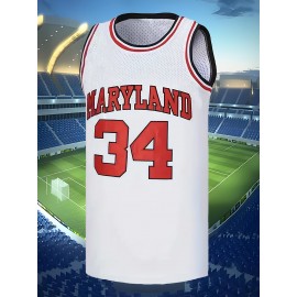 Men'S #34 Embroidered Basketball Jersey, 100% Polyester, Crew Neck Sleeveless Sports Shirt, Slight Stretch, Loose Fit, Universal Fit, with Sizes S-3XL for Casual, Training, Hiking, Daily & Weekend Wear, Couples, Men