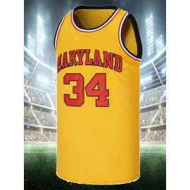 Men'S #34 Embroidered Basketball Jersey, 100% Polyester, Crew Neck Sleeveless Sports Shirt, Slight Stretch, Loose Fit, Universal Fit, with Sizes S-3XL for Casual, Training, Hiking, Daily & Weekend Wear, Couples, Men