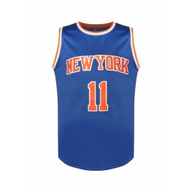 1pc Men'S #11 New York Basketball Jersey - Polyester Knit, Slight Stretch, Crew Neck, Sleeveless Sports Top for Training, Party, Casual Wear - Letter & Number Pattern, Loose Fit, for Adults - Sizes S-XL