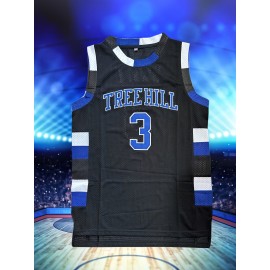 1pc Men's #3 Vintage Basketball Jersey - 100% Polyester Knit Fabric, Embroidered Lettering, Sleeveless V-Neck Sports Uniform for Training & Competition, Loose Fit for Casual/Team Sports/Outdoor Activities, Breathable, Perfect for Summer