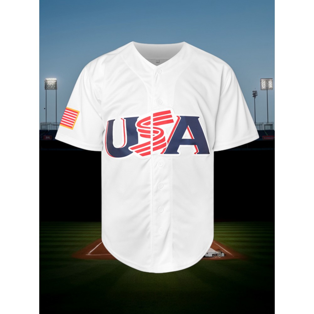 Men'S Blank White Baseball Jersey, Embroidered Short-Sleeve Baseball Jersey, V-Neck Loose Button-Up Shirt, a Comfortable Top Suitable for Training And Games.
