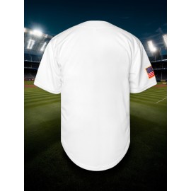 Men'S Blank White Baseball Jersey, Embroidered Short-Sleeve Baseball Jersey, V-Neck Loose Button-Up Shirt, a Comfortable Top Suitable for Training And Games.