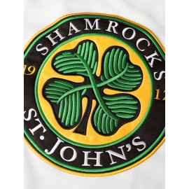 1pc Men'S Shamrocks #3 Ice Hockey Jersey - Embroidered V-Neck Long Sleeve Sports Top, Casual & Team Wear, Knit Polyester, Slight Stretch, Four Seasons, Adult - White with Vintage Color Block Design