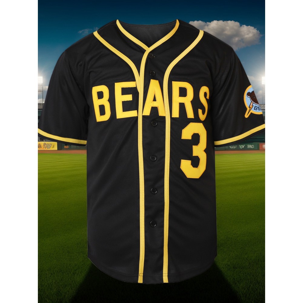 Men's #3 Black & Yellow Embroidered Baseball Jersey - V-Neck, Short Sleeve, Button-Up, Lightweight Polyester, Comfortable Fit for Training & Games