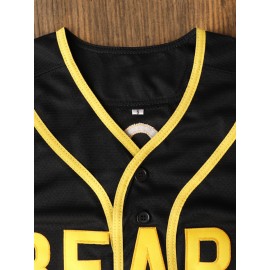 Men's #3 Black & Yellow Embroidered Baseball Jersey - V-Neck, Short Sleeve, Button-Up, Lightweight Polyester, Comfortable Fit for Training & Games