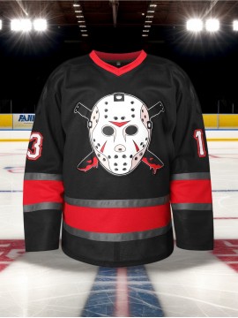 1pc Men'S Black Ice Hockey Jersey Sweatshirt - Polyester V-Neck with Embroidered Alphabet & Number 13, Loose Fit Long Sleeves, Breathable Knit Fabric for Sports & Casual Wear, Four Seasons