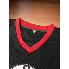 1pc Men'S Black Ice Hockey Jersey Sweatshirt - Polyester V-Neck with Embroidered Alphabet & Number 13, Loose Fit Long Sleeves, Breathable Knit Fabric for Sports & Casual Wear, Four Seasons