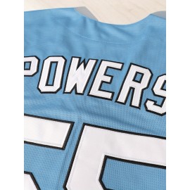 Men's #55 Blue Embroidered Baseball Jersey - V-Neck, Short Sleeve, Lightweight Polyester, Button-Up Shirt with 