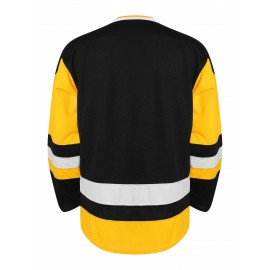 Men's Colorblock Ice Hockey Sweater, Loose Embroidered Long Sleeve, Sporty, Fashionable Casual, Breathable Streetwear