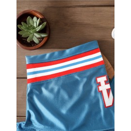 1pc Men'S Vintage Blue #34 Embroidered Polyester Sports Jersey - Breathable V-Neck Short Sleeve Top for Training, Casual Wear & Football Events, Slight Stretch Knit Fabric, Four Seasons