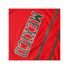 Men'S Polyester Baseball Jersey, Mexico-Themed Embroidered V-Neck, Slight Stretch Knit Fabric, Four Seasons Sports Shirt, for Casual, Training, Baseball, and Team Sports Events
