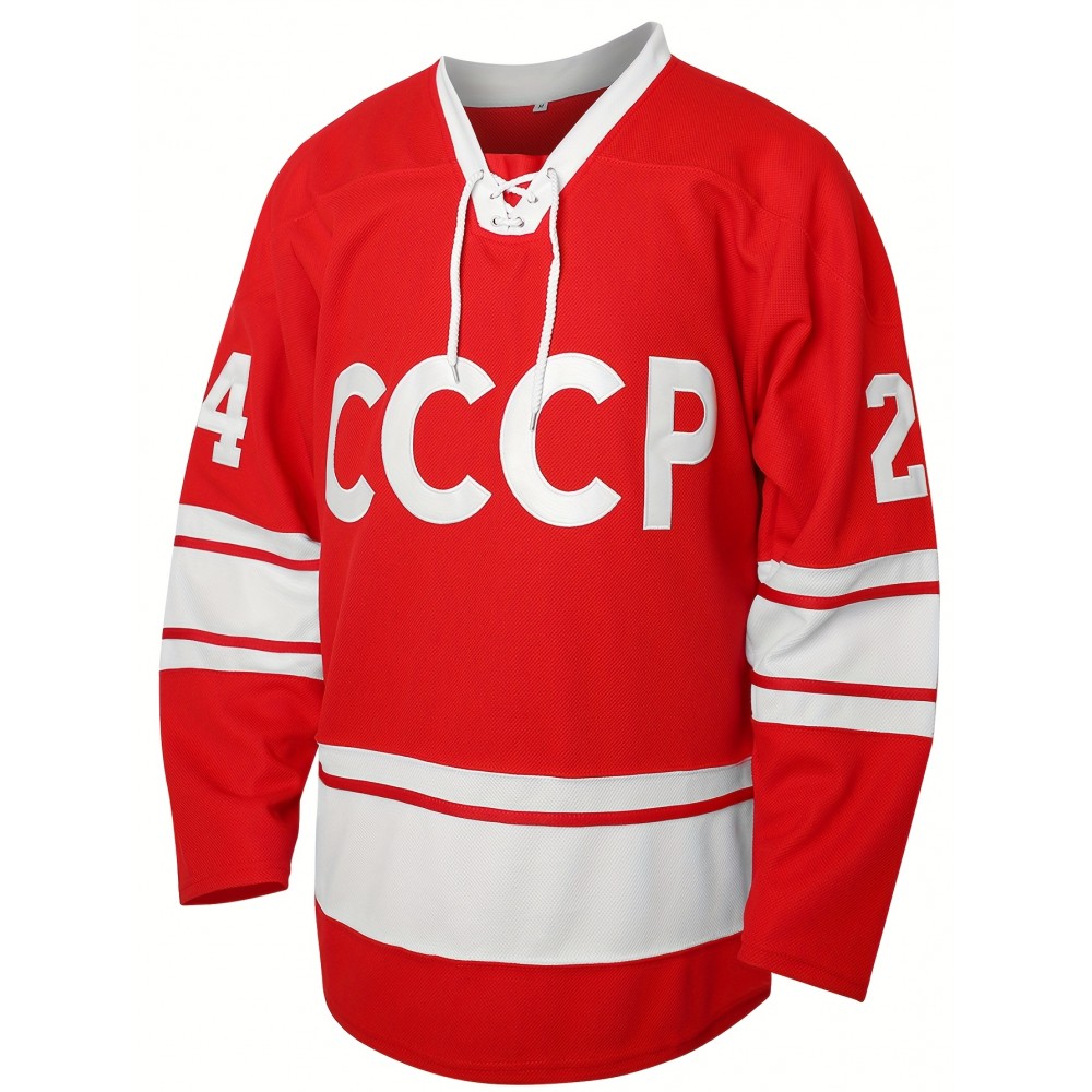 #24 Red Hockey Jerseys, Embroidery Men'S Retro Classic Long Sleeve Loose V-neck Ice Hockey Jersey, Sports Party, Training Competition #24 Red Hockey Jerseys, Embroidery Men'S Retro Classic Long Sleeve Loose V-neck Ice Hockey Jersey, Sports Party, Training Competition