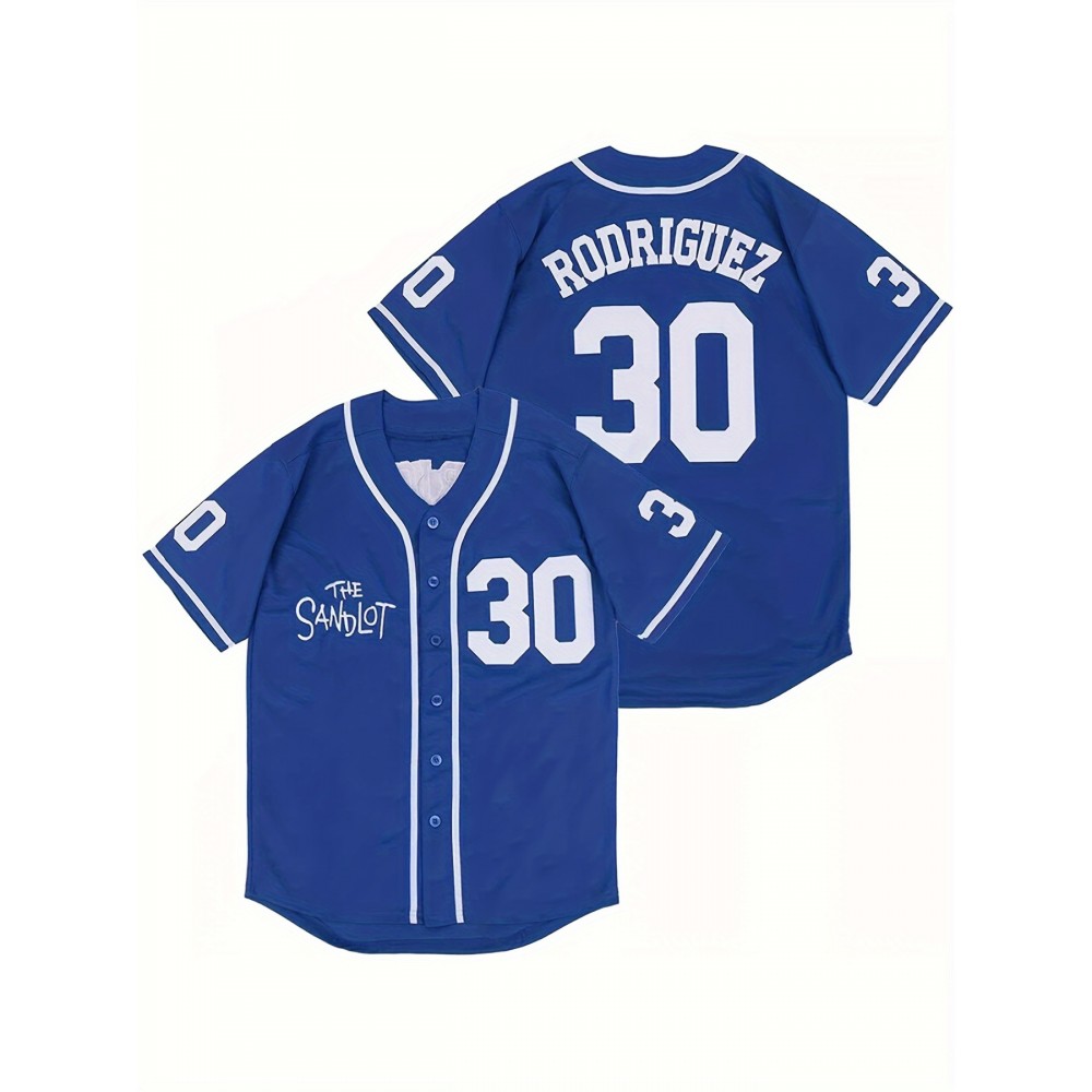 30# Youth and Children's Baseball Sweatshirt Button Shirt Men's Jersey Embroidered Retro Short Sleeve V-neck Casual Sportswear Loose Game and Party