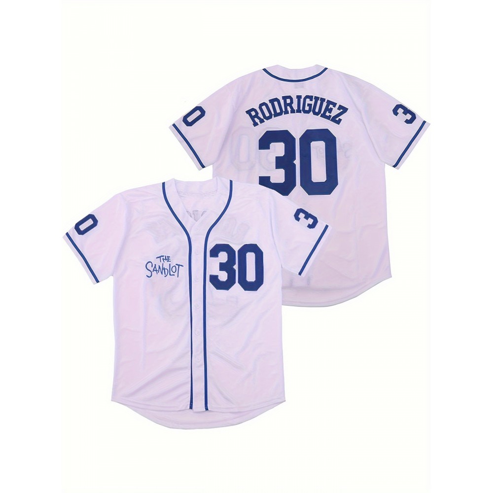 No.30 white blue baseball jersey button up shirt sportswear women's baseball jersey embroidery No.30 white blue baseball jersey button up shirt sportswear women's baseball jersey embroidery
