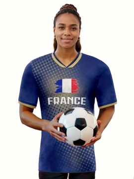 Women's Large Size Professional Sports Fabric Creative Pattern Print European National Team Soccer Jersey T-shirt, Soccer Jersey Flag Uniforms Shirts, Breathable And Lightweight, Moisture-Wicking, As Gifts For Sports Fans